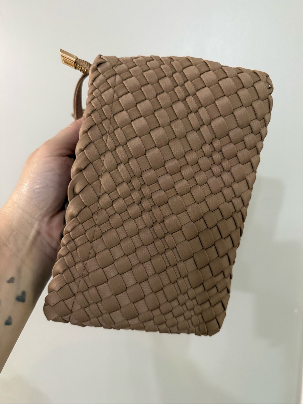 Woven Leather Clutch Bag in Taupe